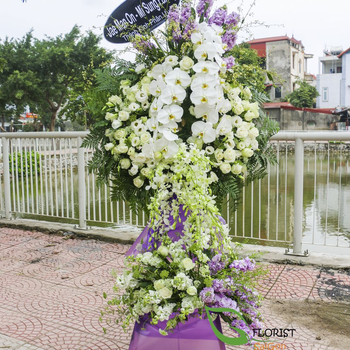 White condolence funeral flowers Saigon
