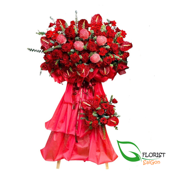 Red grand opening flower stand in Ho Chi Minh City
