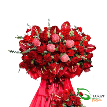 Order red grand opening flower stand delivery in Ho Chi Minh city