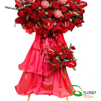 Buy red grand opening flower stand in HCMC