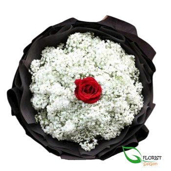 Single rose and baby breath bouquet