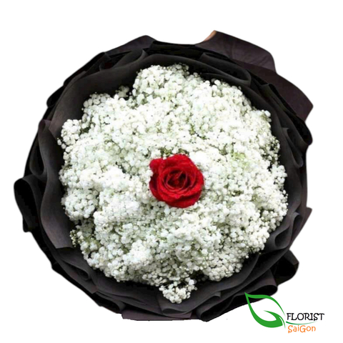 Single rose and baby breath bouquet