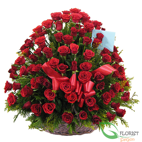 99 red roses basket