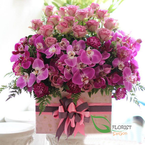 Luxury orchid and rose arrangement