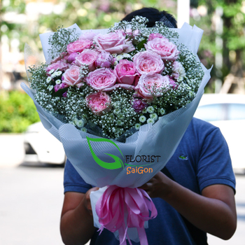 Pink birthday flower bouquet free delivery Saigon