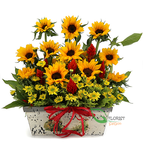 Good morning Saigon with sunflowers basket