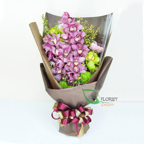 Pink orchid flower bouquet delivery in District 4