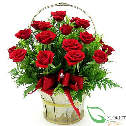 Birthday flowers with red roses