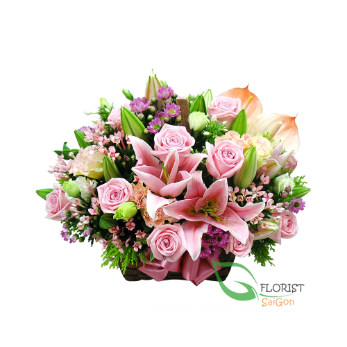 Send pink flowers arrangement to Saigon