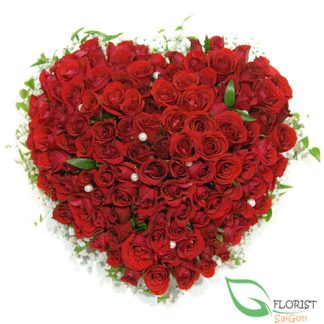 99 red roses heart shape arrangement