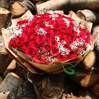 99 red roses with baby breath