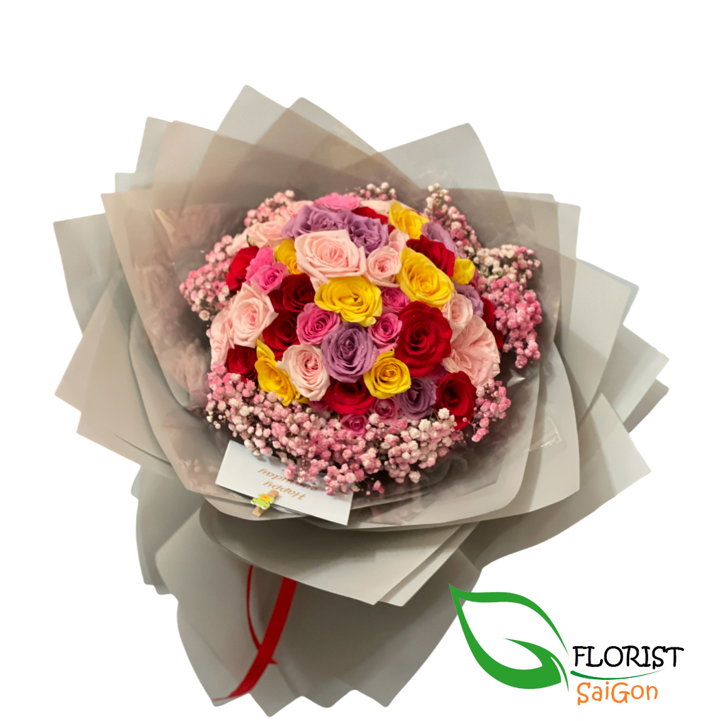 Multicolored rose bouquet gift for her birthday