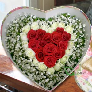 Box of roses and babys breath