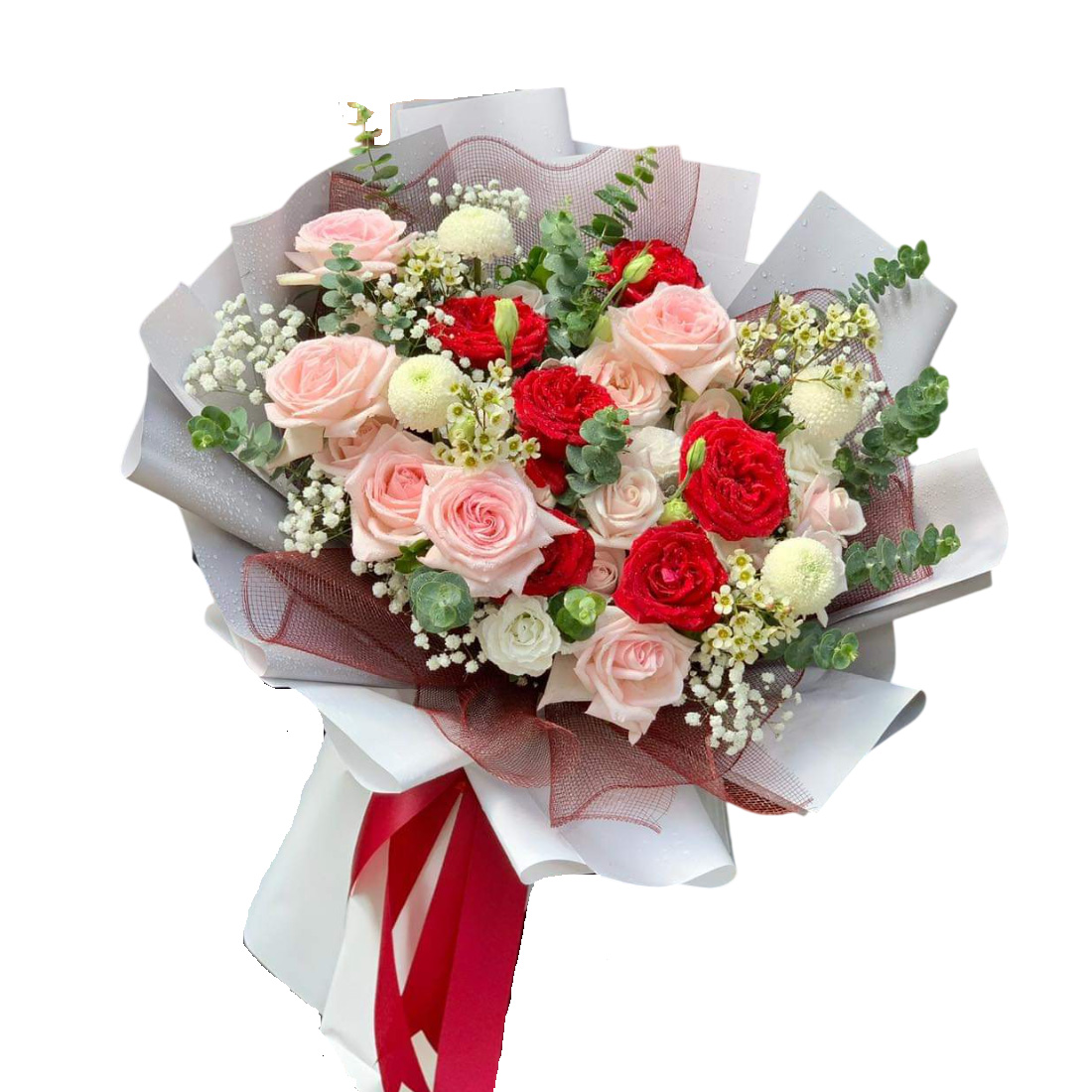Red and pink rose bouquet for birthday delivery Saigon
