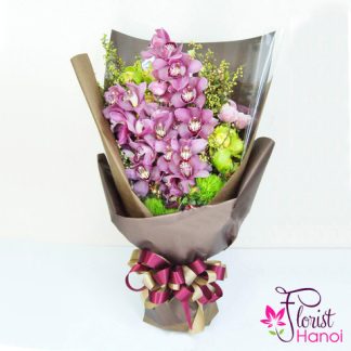 Purple orchid flower bouquet delivery now
