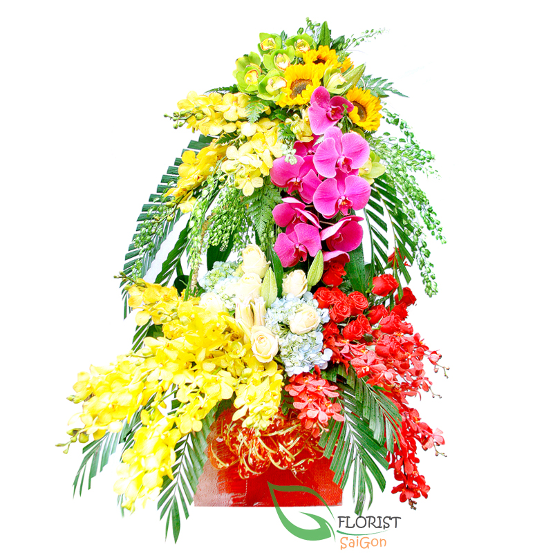 Giant basket flower arrangement for boss