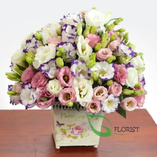 Basket of lisianthus flowers