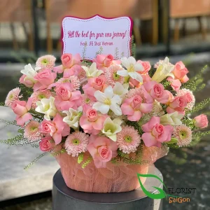 Basket of roses and lilies