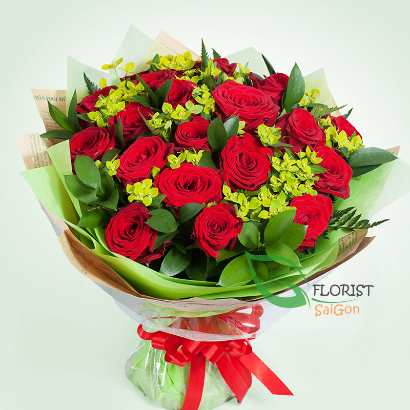 Birthday flowers with red naomi roses