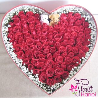 99 red roses heart shaped box