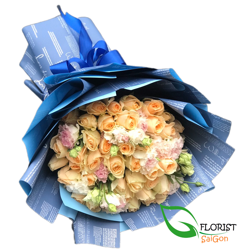 Online champagne rose bouquet for him in HCMC