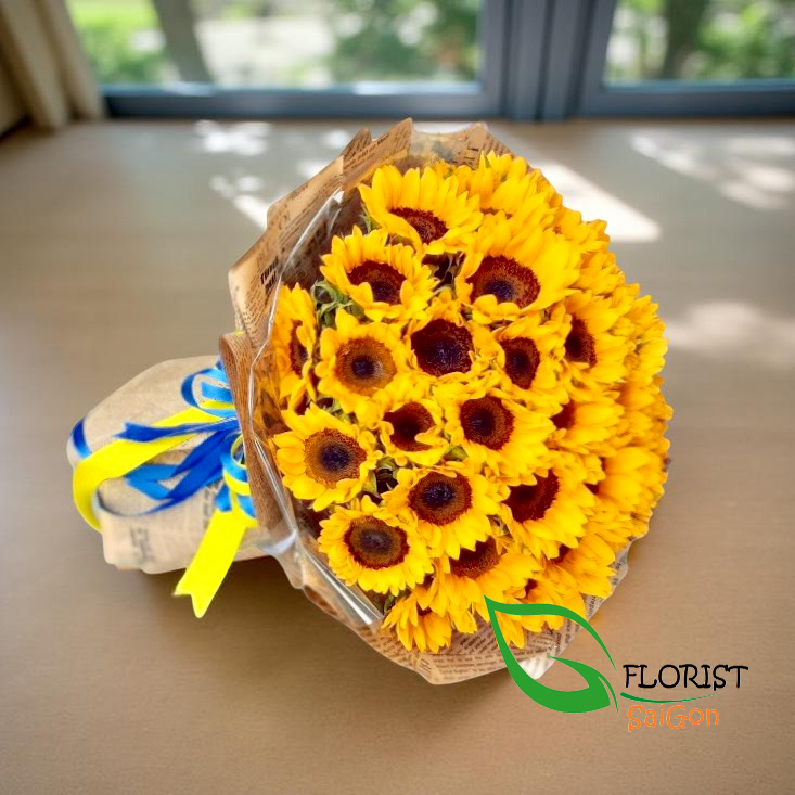 Chreerful sunflower bouquet delivery HCMC