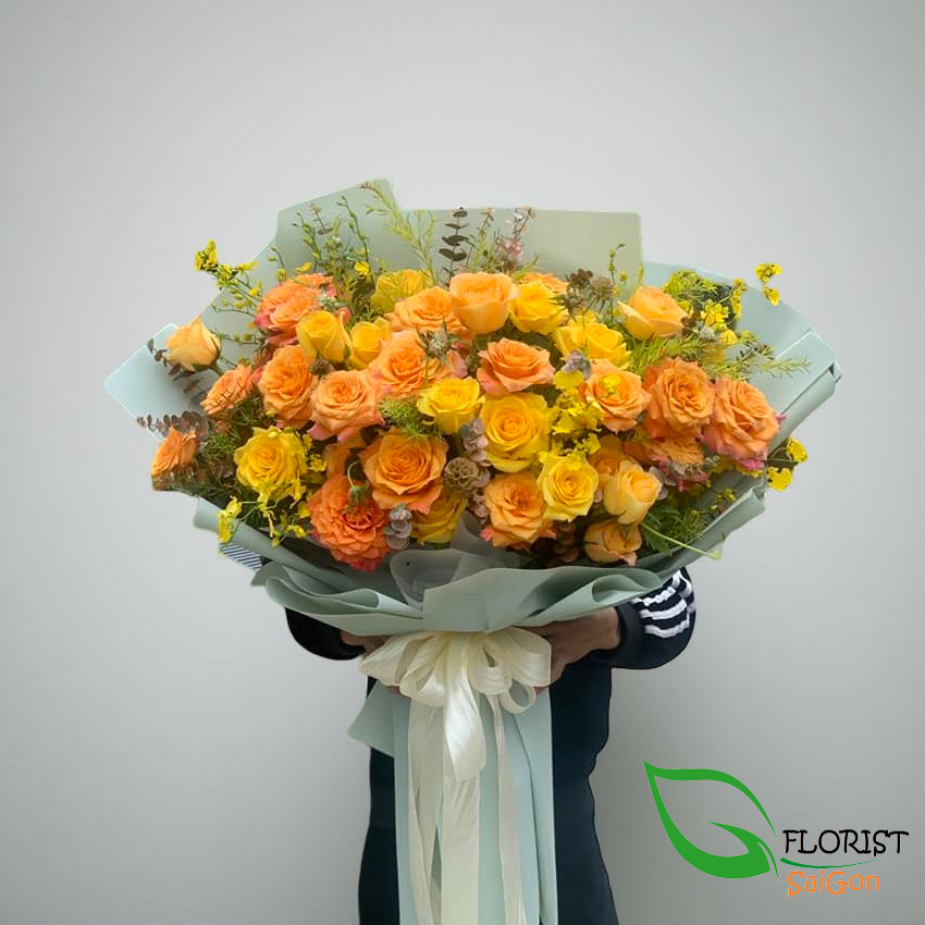Orange rose bouquet for birthday in Hochiminh city