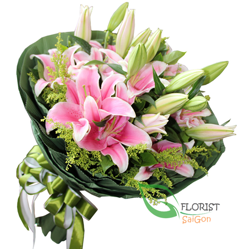 Pink lily bouqute for birthday in Saigon