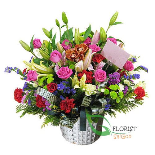 Basket of assorted flowers for birthday