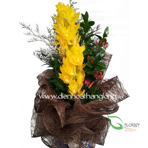 Yellow cymbidium orchid bouquet in Saigon
