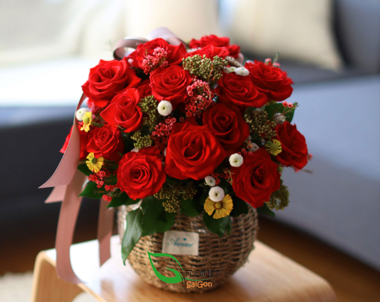 Red Christmas flower arrangement Saigon